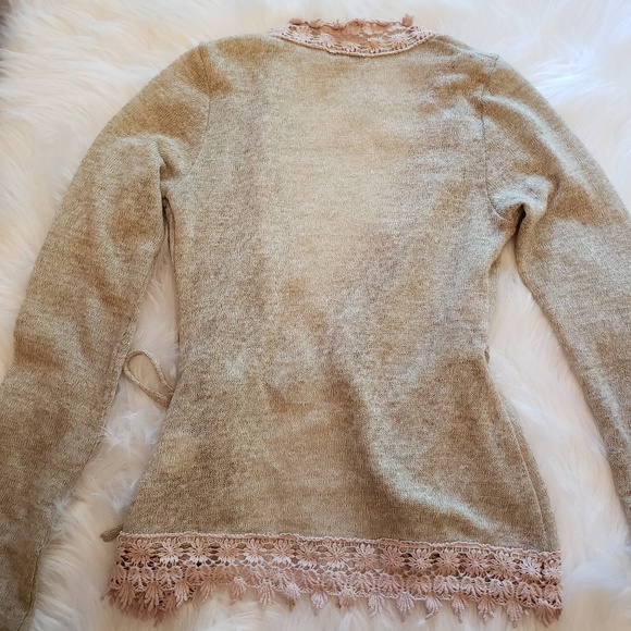 Altar'd State Small Oatmeal Crochet Trim Cardigan - Picture 5 of 7